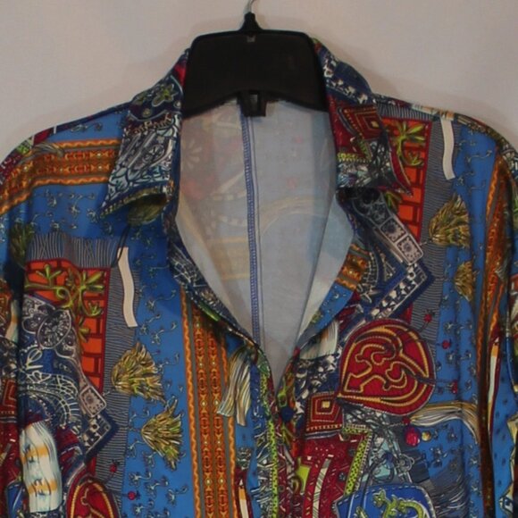 Akira  Button Up Mini Dress Satin with a  print pattern long sleeve size Medium - Picture 8 of 8